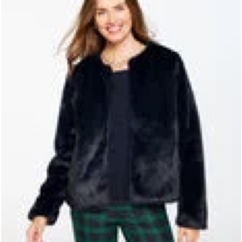 Talbots Navy Blue Faux Fur Jacket